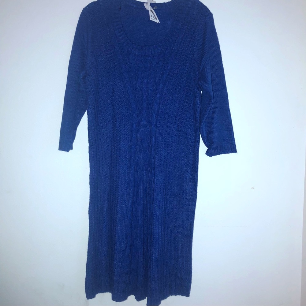 NY Collection Blue Sweater Dress Medium Petite NWT